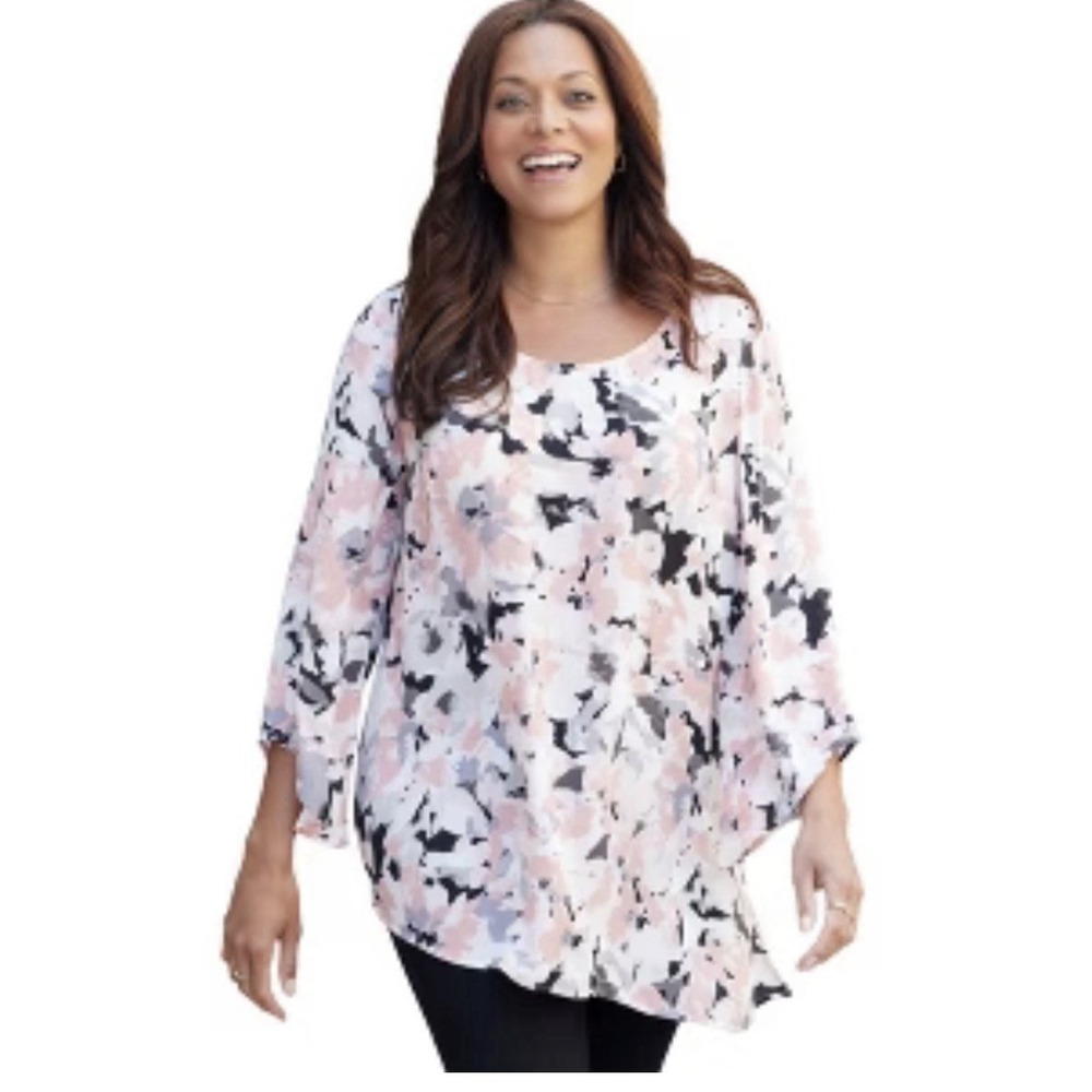 Women's Catherine's Black‎ Label Floral Top 5X Pink Spring Easter Career Flowy